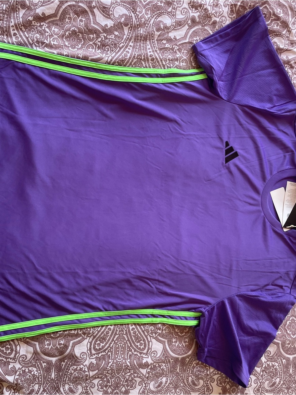 adidas Purple Performance Tee with Neon Green Accent